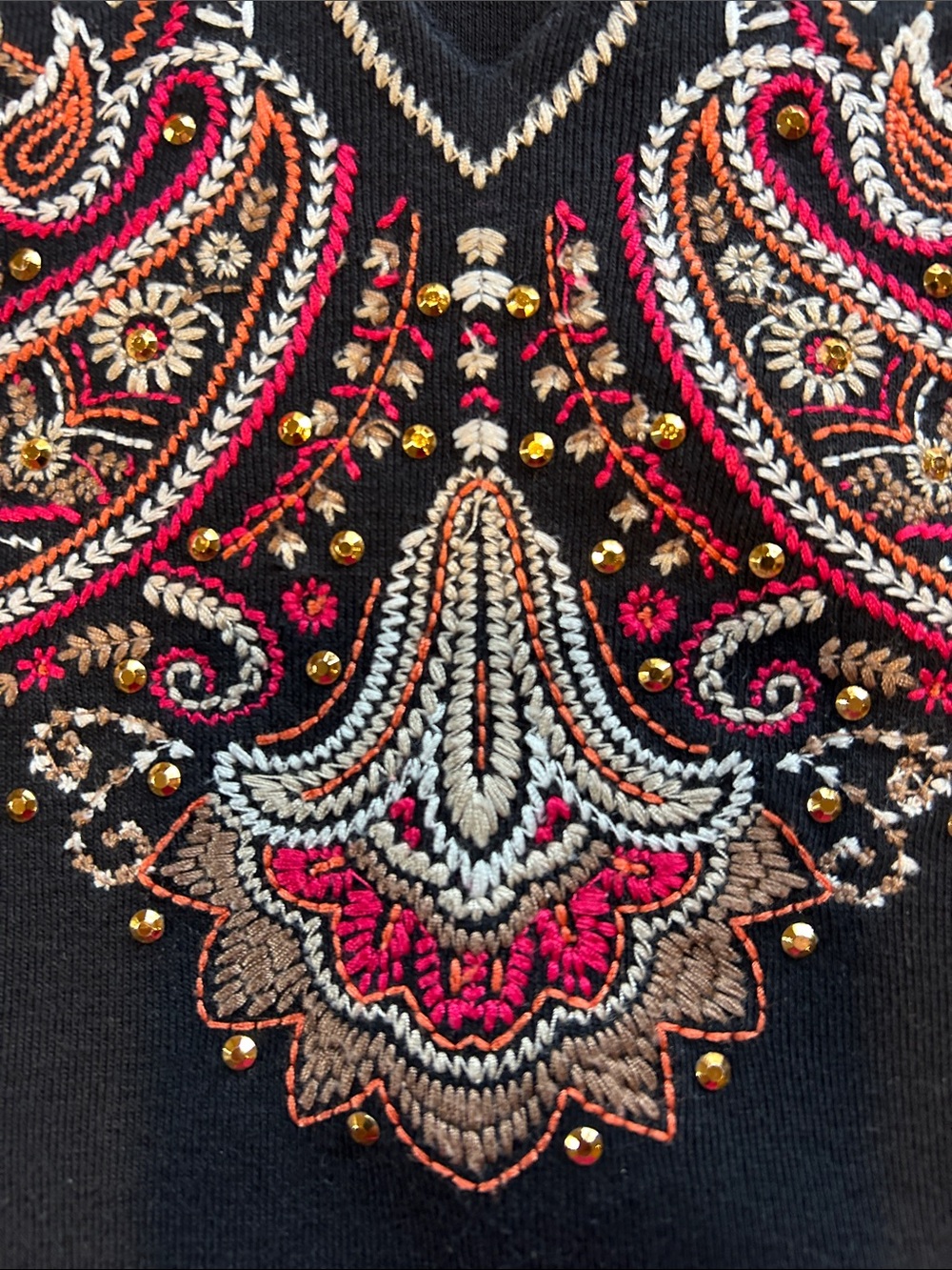 Karen Scott Black Tunic with Red & Gold Paisley Embroidery - Picture 4 of 5